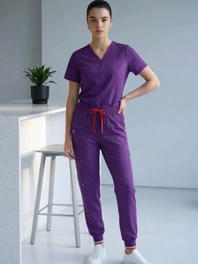 Mediclo Scrub Joggers And Top - Purple  Color